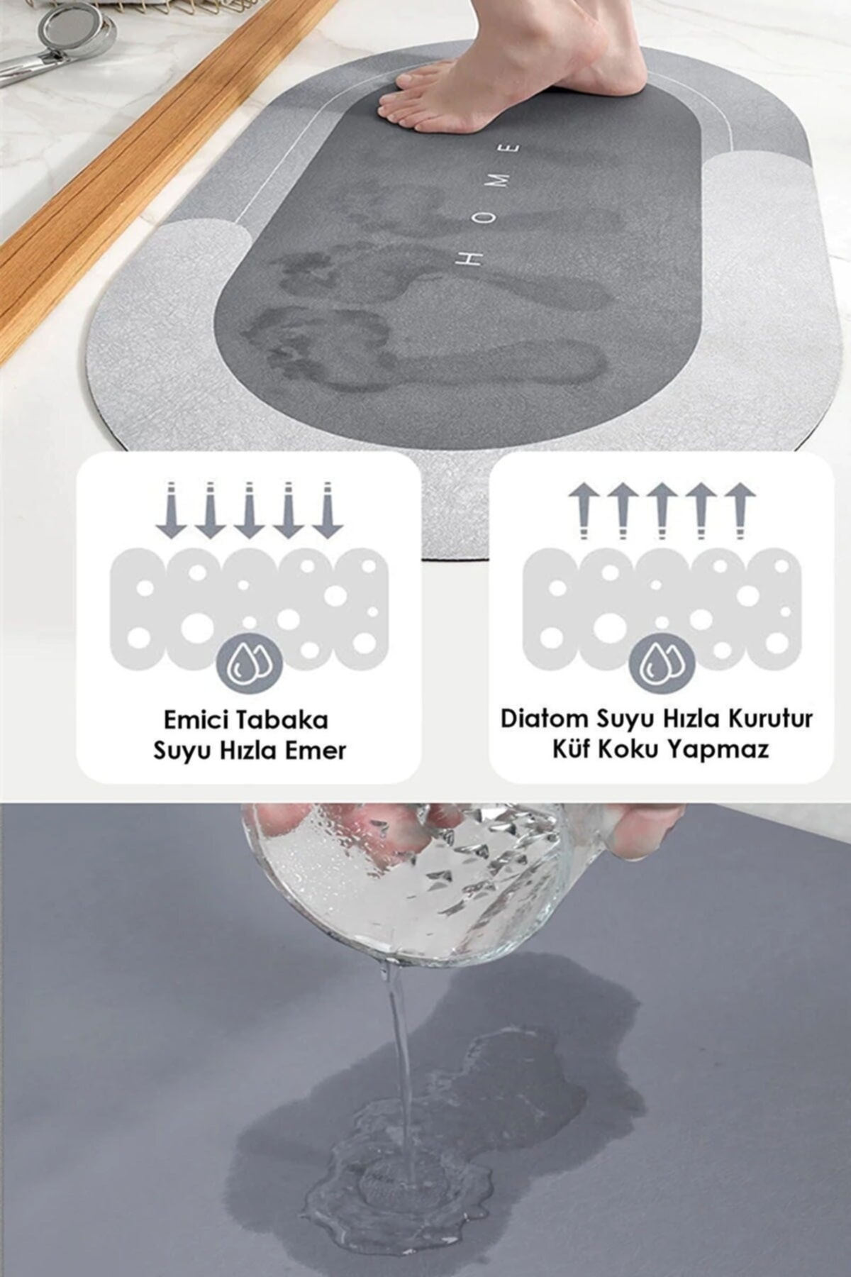 BabyLondy  Sihirli Su Emici Banyo Paspası Kaymaz Tabanlı Abdest Paspası 3,5 Mm 40x60 BNYPSPS 